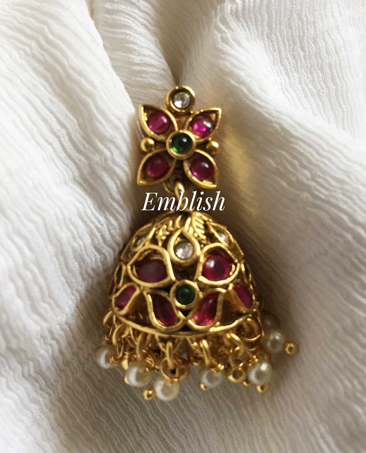 Gold alike Ganesha Kemp stone double beads Neckpiece
